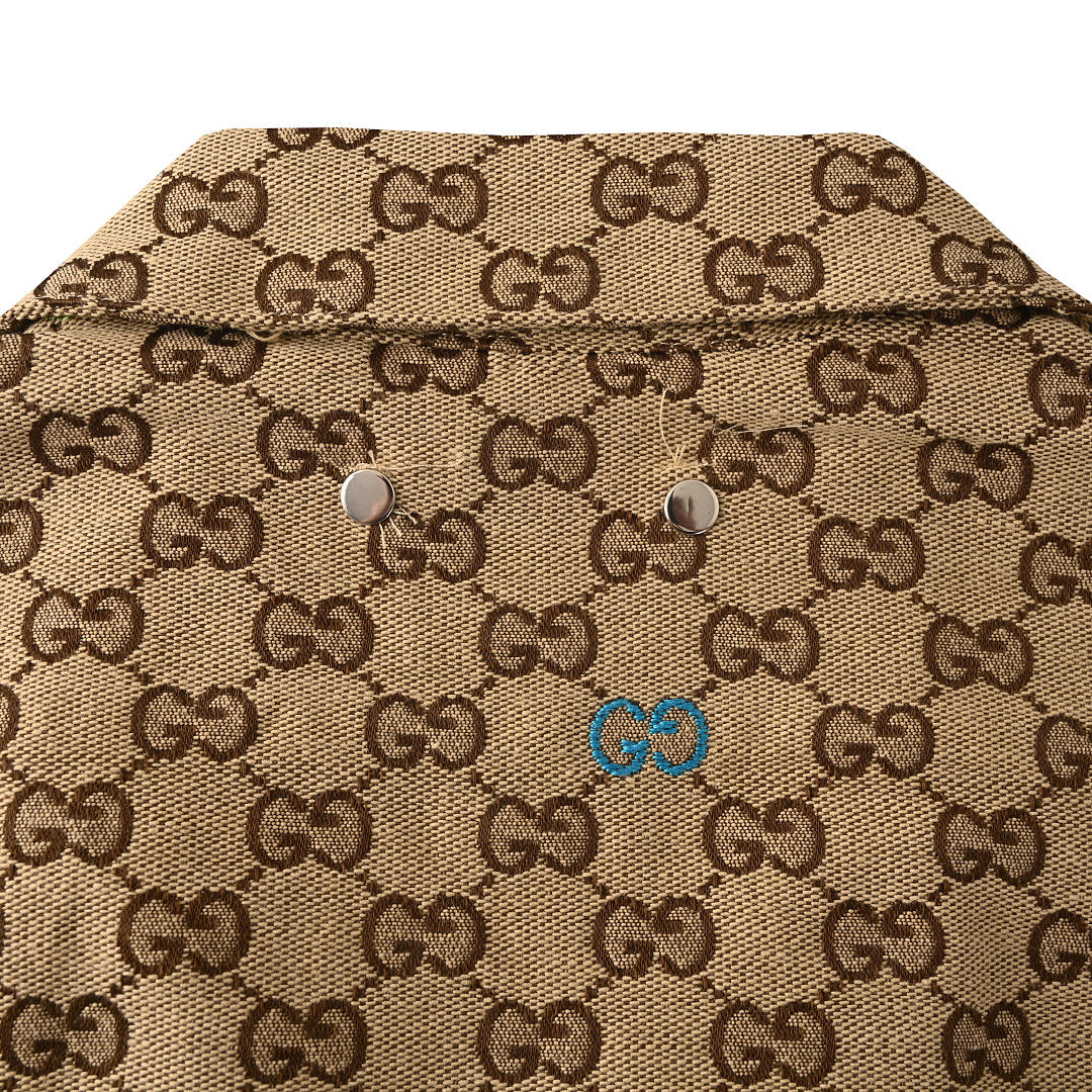 GUCCI Beige GG Jacquard Canvas Jacket with Colorful Embroidery