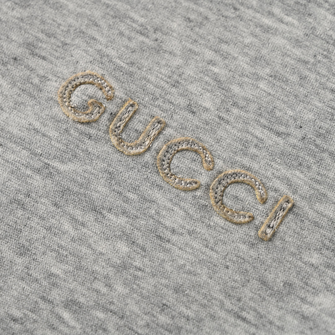 GUCCI Light Grey Appliqué Logo Zip-Up Hoodie
