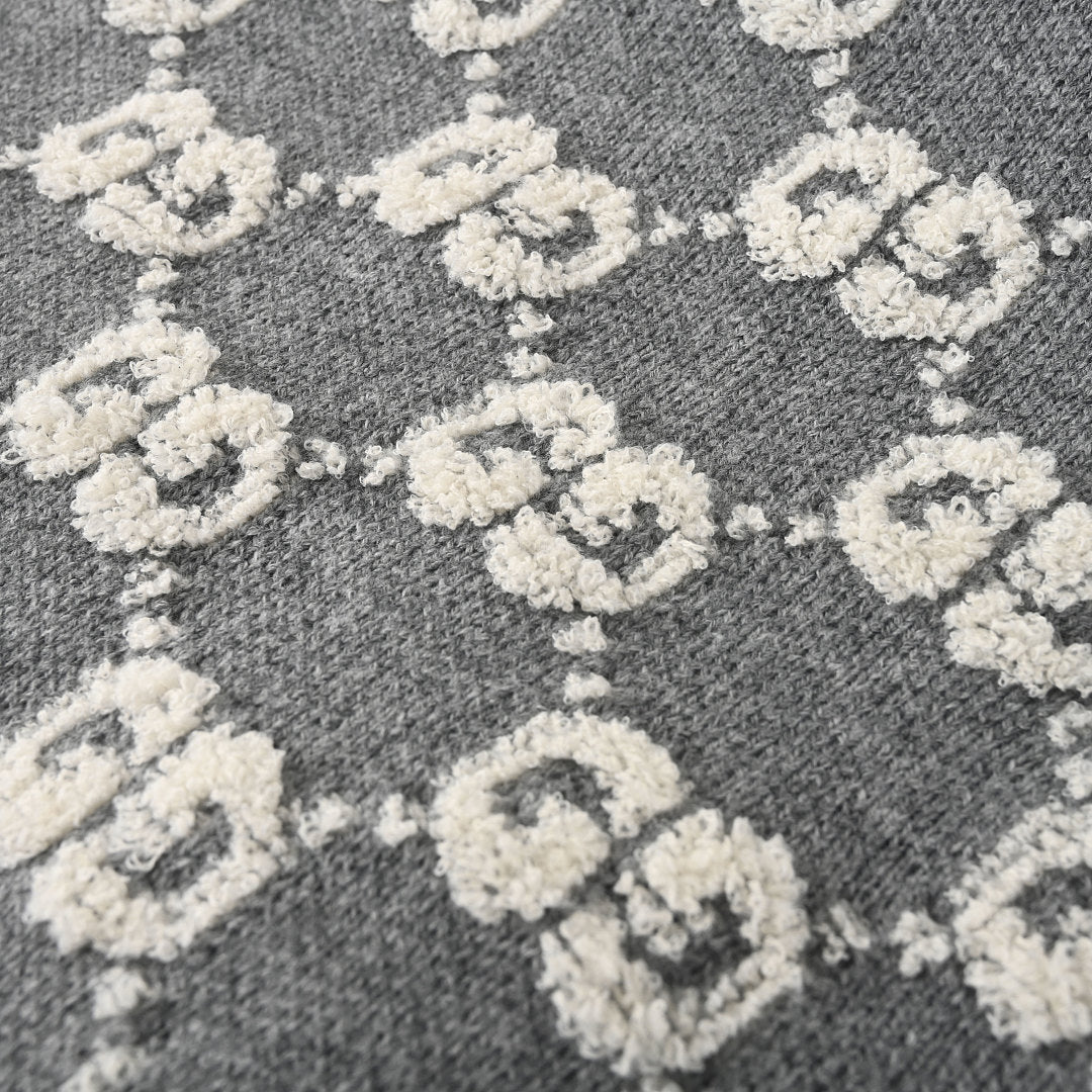 GUCCI Grey GG Jacquard Wool Zip-Up Cardigan