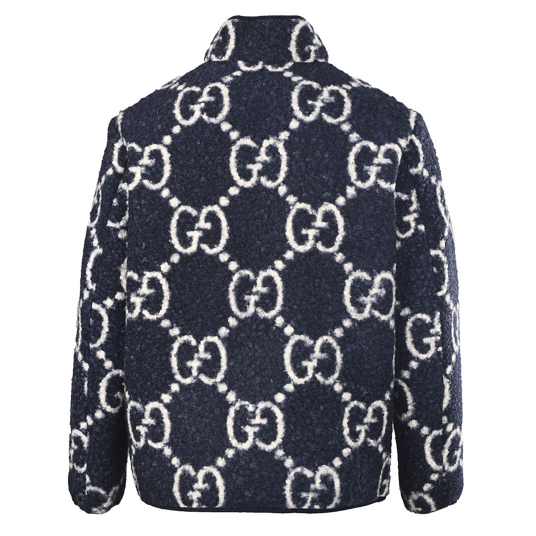 GUCCI GG Monogram Fleece Zip-Up Jacket in Navy