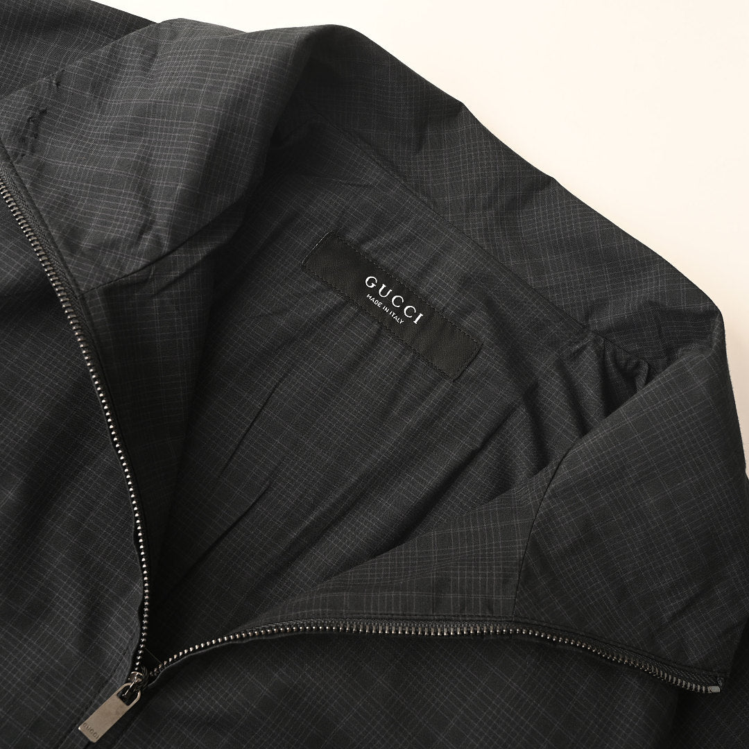 GUCCI Check Stand-Collar Jacket with Embroidered Emblem