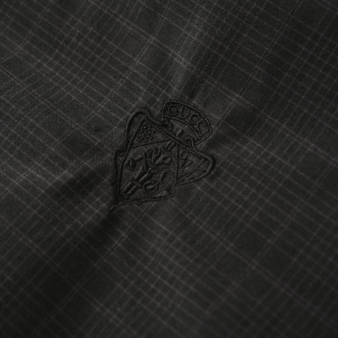 GUCCI Check Stand-Collar Jacket with Embroidered Emblem