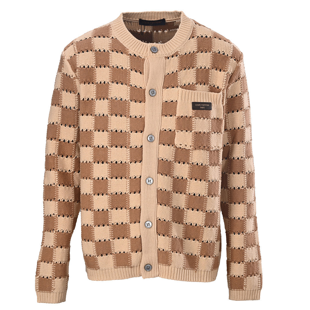 Louis Vuitton Damier Knit Cardigan with Leather Patch
