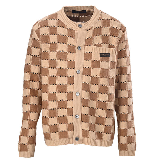Louis Vuitton Damier Knit Cardigan with Leather Patch