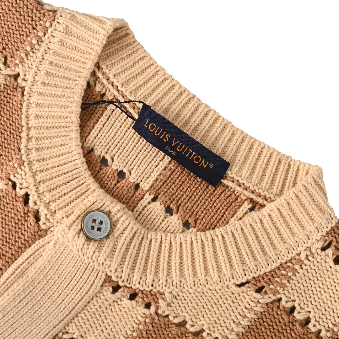 Louis Vuitton Damier Knit Cardigan with Leather Patch