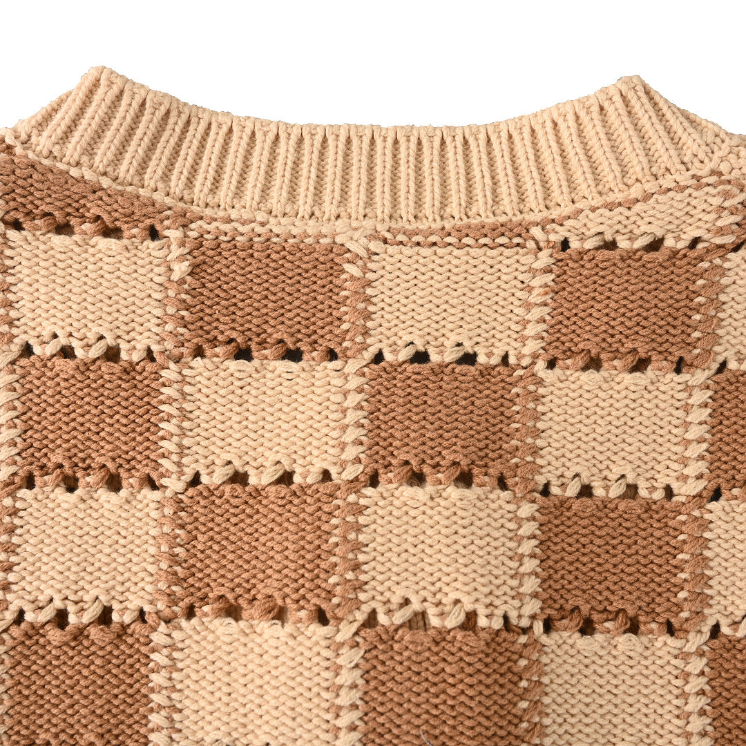 Louis Vuitton Damier Knit Cardigan with Leather Patch