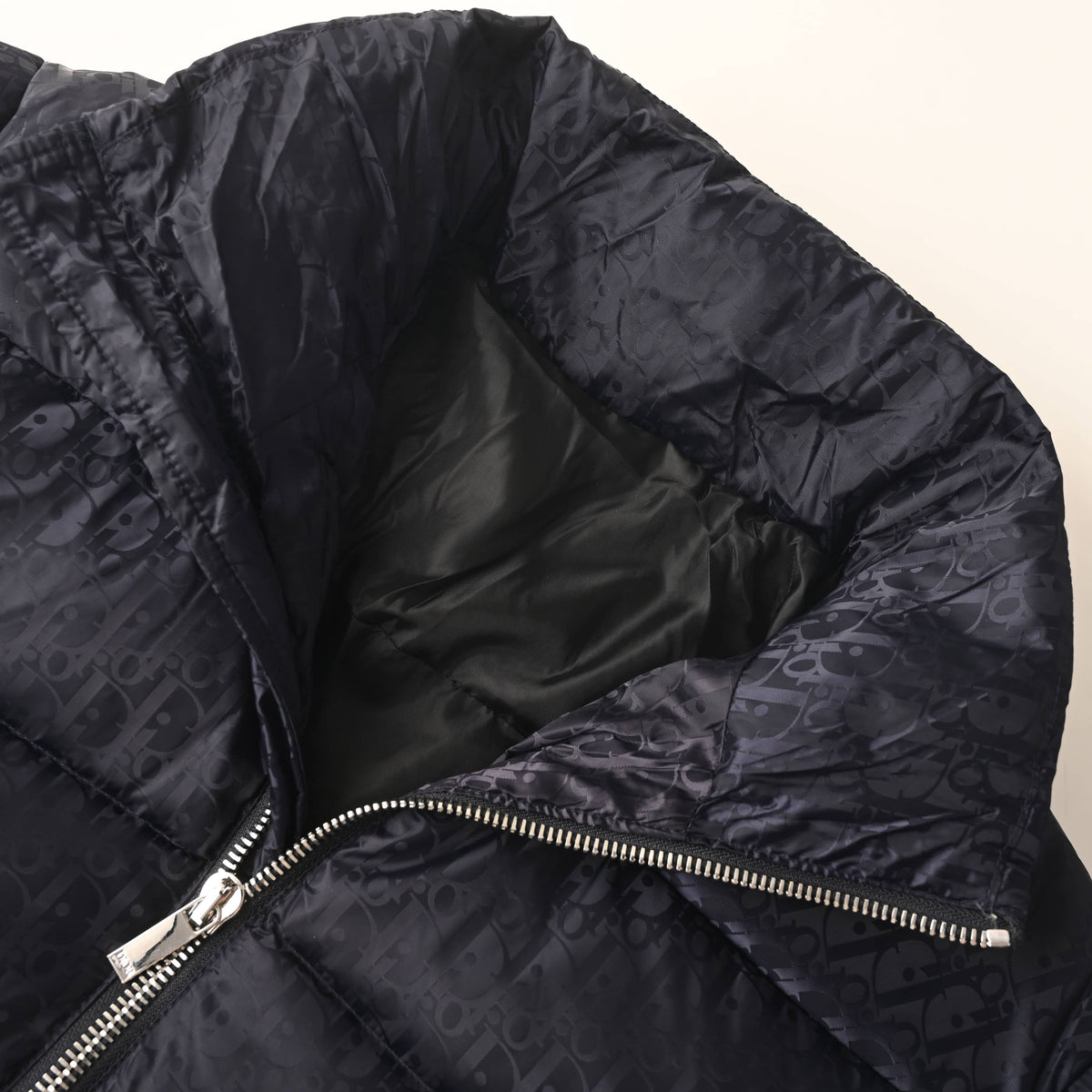 Christian Dior Tonal Monogram Down Jacket with Stand Collar for Winter Layering