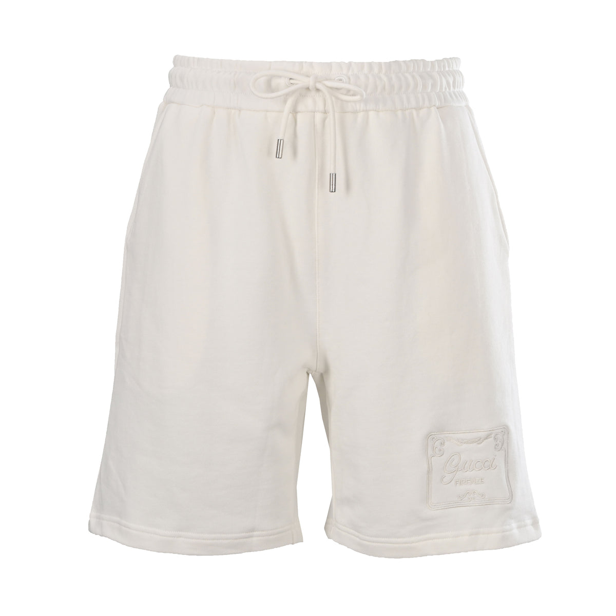 Gucci White Embroidered Logo Patch Drawstring Shorts