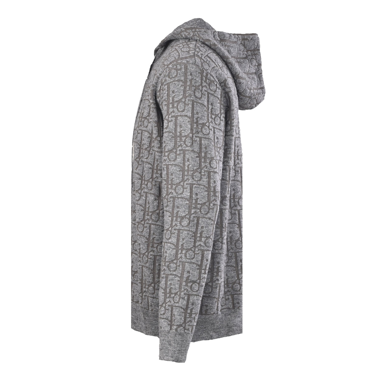 Christian Dior Hooded Zip-Up Knit Jacket with All-Over Jacquard Pattern, Casual Layering Knitwear