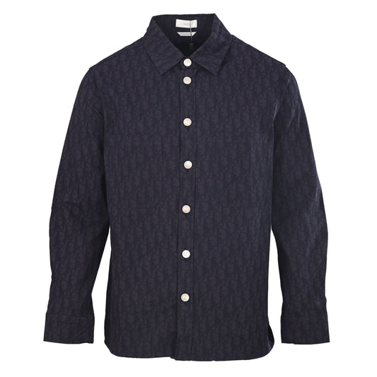 Christian Dior All-Over Tonal Lettering Logo Shirt, Long Sleeve Patterned Top for Smart Casual Outfits