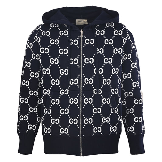 Gucci GG Jacquard Cotton Zip-Up Hoodie in Light Gray