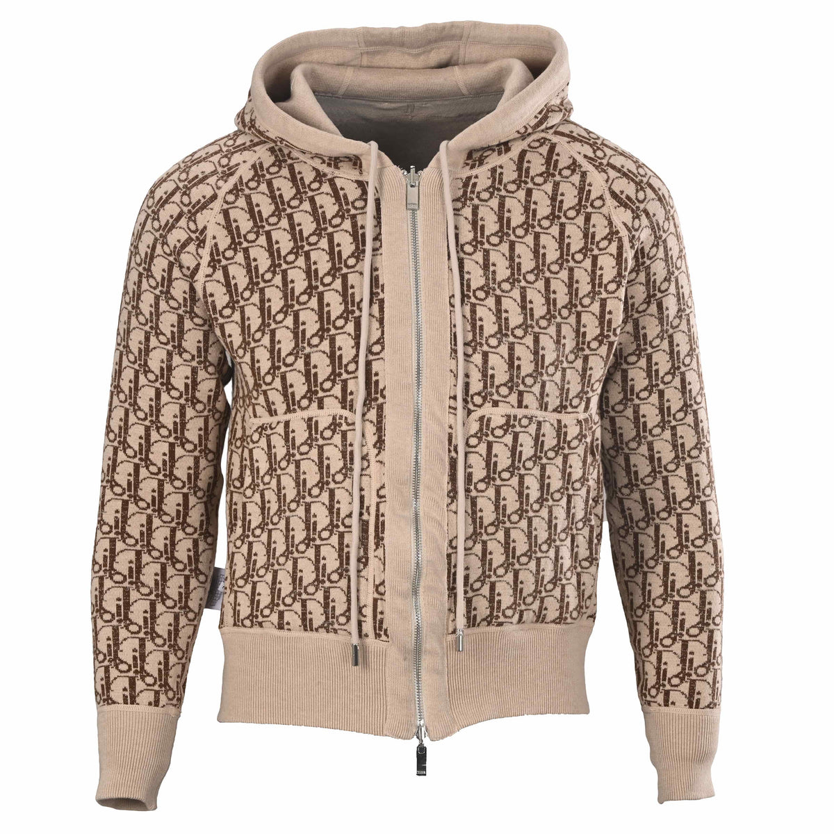 Christian Dior Cashmere Hooded Zip-Up Jacket with Monogram Lining for Casual Layering