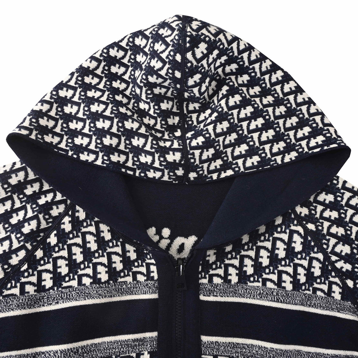 Christian Dior Oblique Reversible Cashmere Knit Jacket, Monogram Jacquard Outerwear with Back Lettering