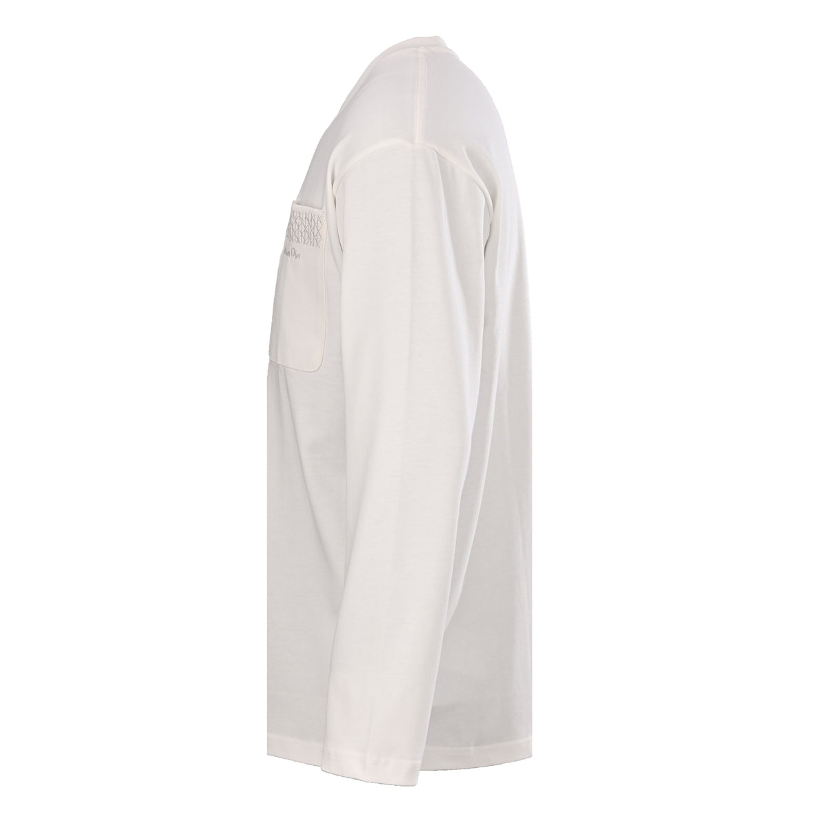 Christian Dior Lettering Pocket Long Sleeve Tee with Cannage Embroidery, Casual Layering T-Shirt