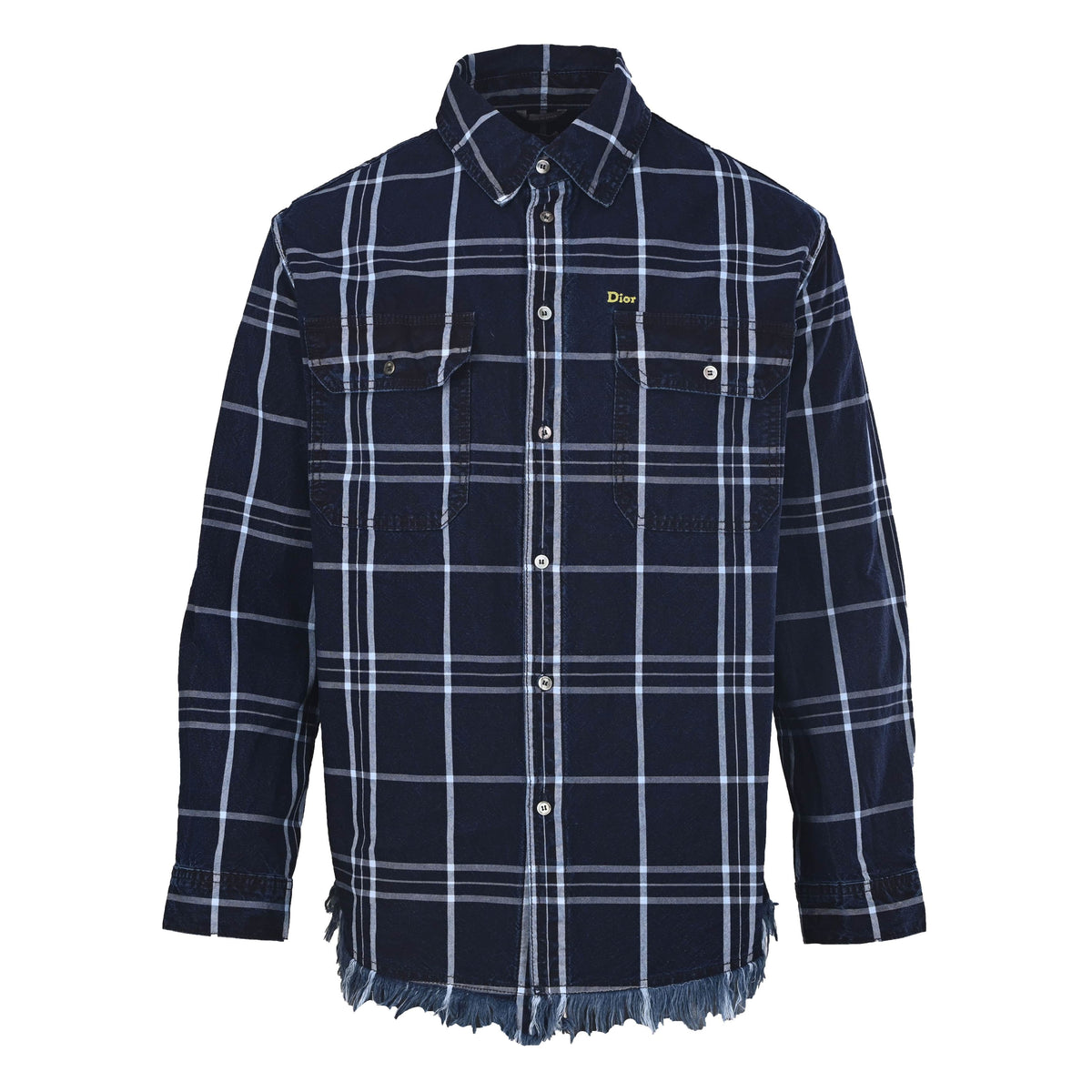 Christian Dior Plaid Long Sleeve Shirt Jacket with Fringed Hem, Casual Layering Overshirt