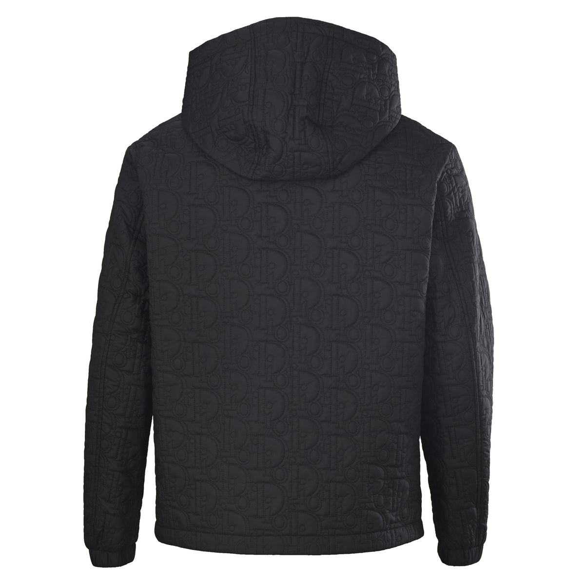 Christian Dior Embossed Quilted Hooded Zip-Up Jacket with CD Chest Detail, Casual Streetwear Outerwear