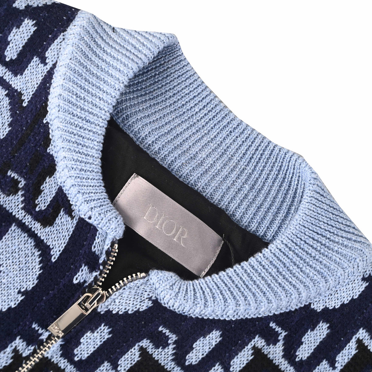 Christian Dior Gradient Monogram Jacquard Zip-Up Cardigan with Crewneck and All-Over Pattern