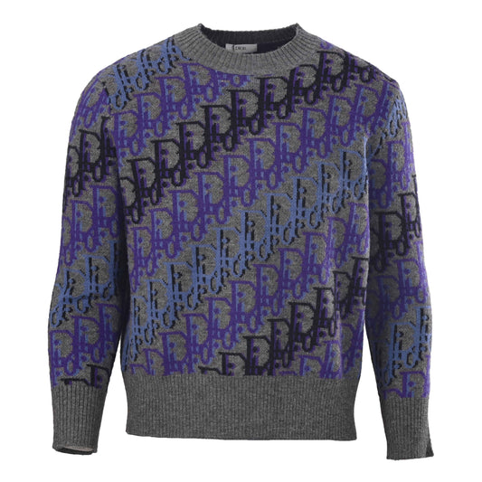 Christian Dior Patterned Crewneck Knit Sweater with All-Over Jacquard, Casual Statement Pullover
