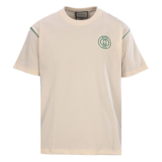 Gucci Beige 1921 GG Embroidered Logo Crewneck T-Shirt