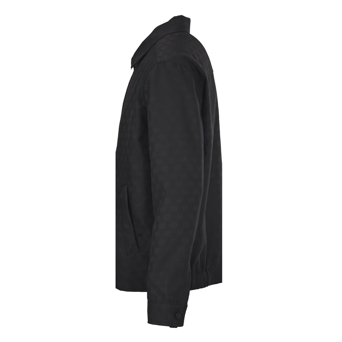 Gucci Black Tonal GG Jacquard Zip-Front Collared Jacket