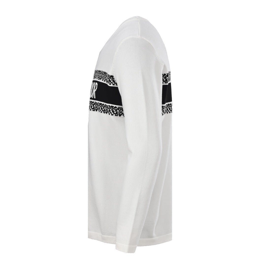 Christian Dior Chest Lettering Jacquard Crewneck Sweater, Knit Pullover for Smart Casual Layering