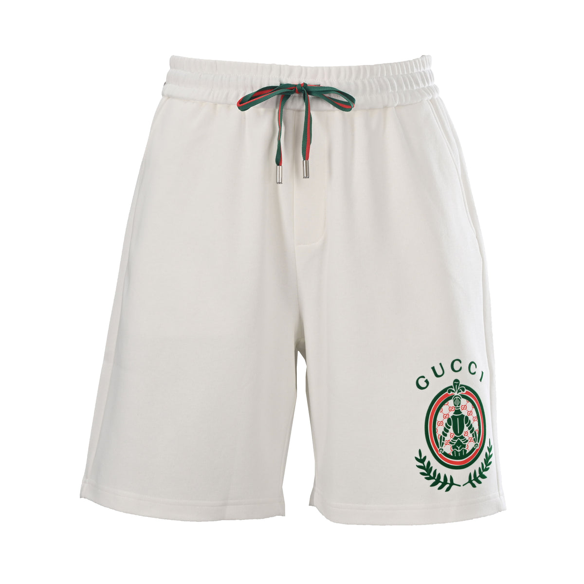 Gucci Ivory Knight Crest Print Cotton Drawstring Shorts