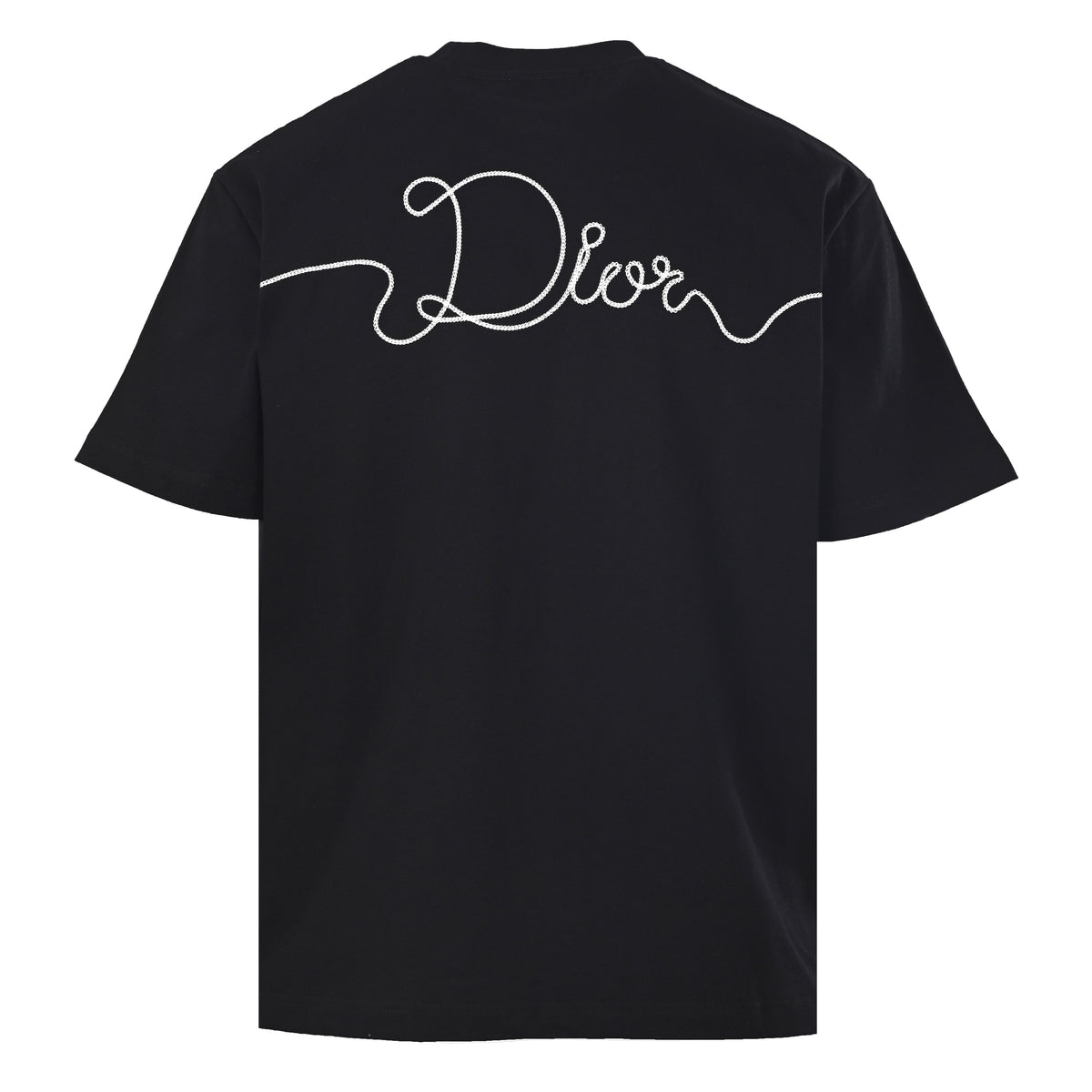 Christian Dior Chain-Stitch Script T-Shirt, Cursive Slogan Embroidery Short Sleeve Statement Tee