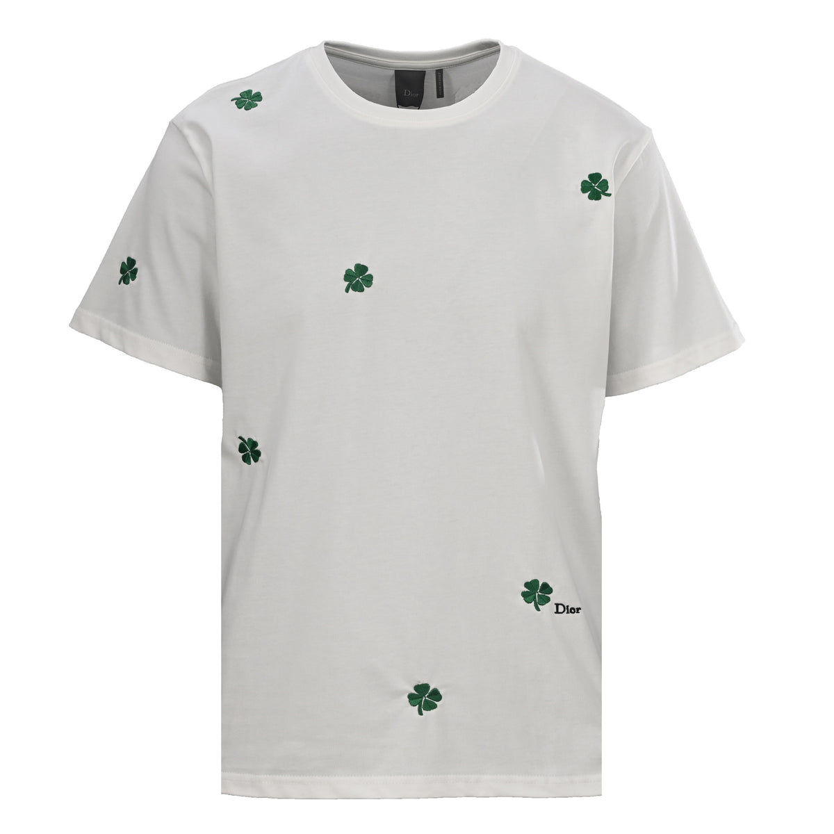 Christian Dior CD All-Over Four-Leaf Clover Embroidered T-Shirt | Short-Sleeve Statement Tee