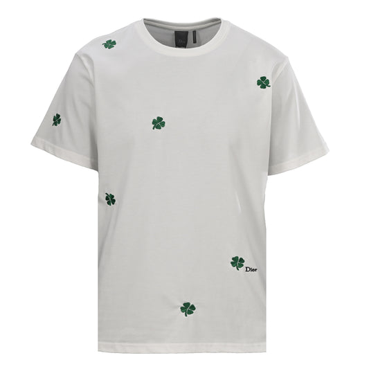 Christian Dior CD All-Over Four-Leaf Clover Embroidered T-Shirt | Short-Sleeve Statement Tee