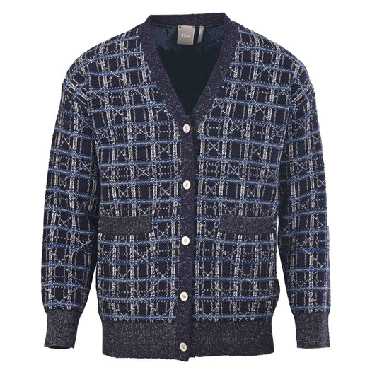 Christian Dior Starry Check Knit Cardigan, Patterned Sweater Jacket for Layered Outfits