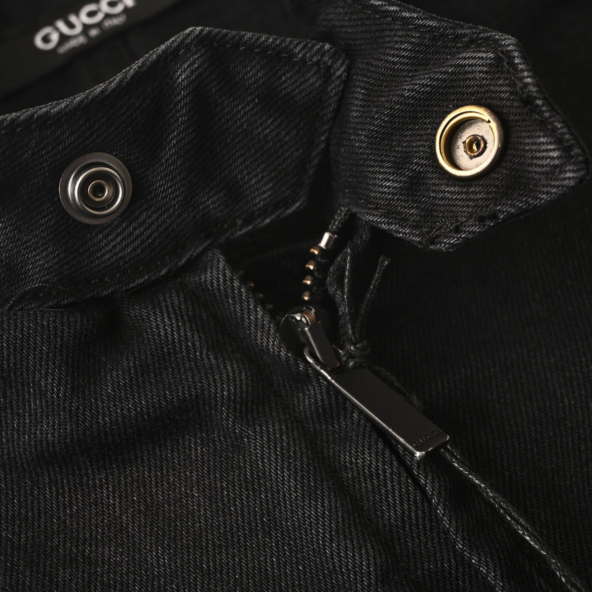Gucci Unisex Stonewashed Denim Biker Jacket with Web Trim