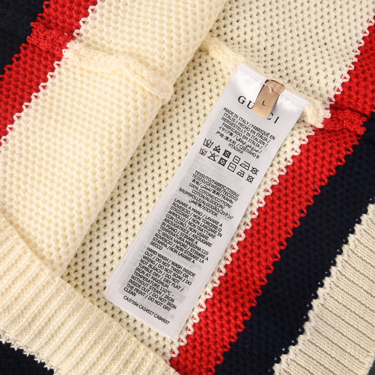 Gucci Ivory GG Embroidered Patch Striped Trim Cotton Knit Polo Shirt