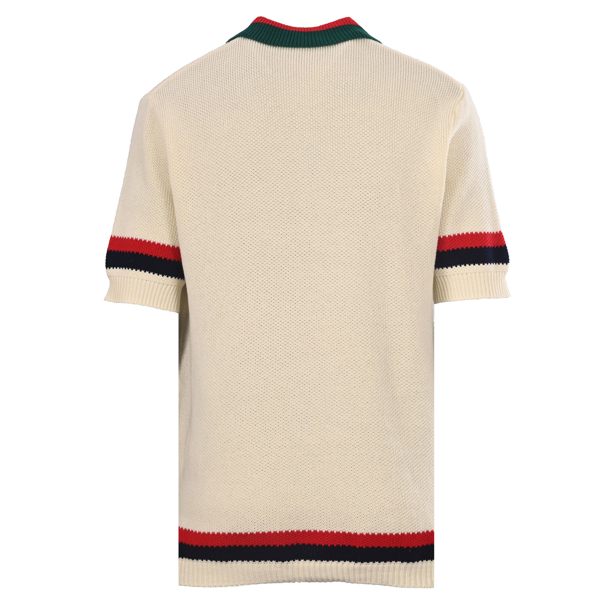 Gucci Ivory GG Embroidered Patch Striped Trim Cotton Knit Polo Shirt