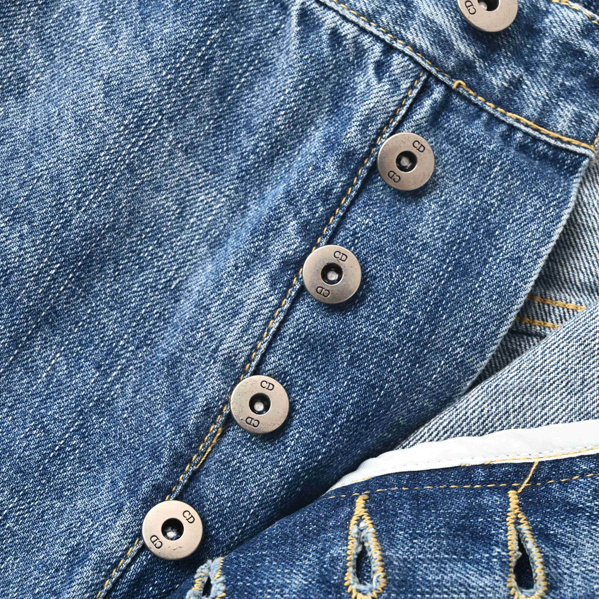 Christian Dior Workwear-Inspired Denim Jeans with Embroidered Pocket Detail and Full-Length Design