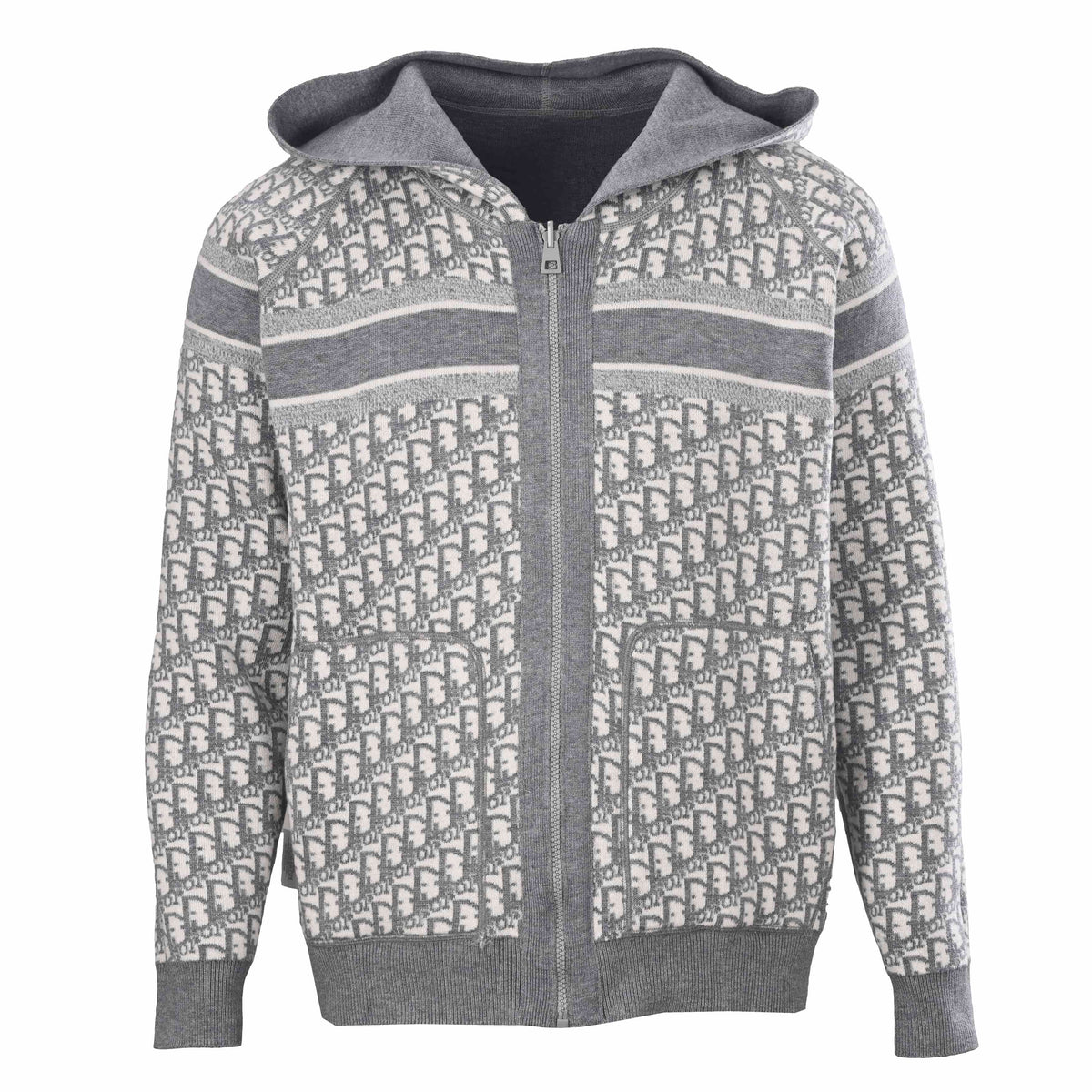 Christian Dior Back Lettering Cashmere Knit Jacket, Reversible Oblique Monogram Jacquard Layering Style