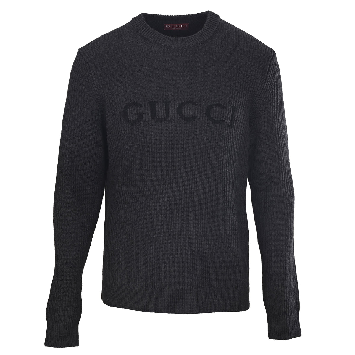 Gucci Wool-Cashmere Ribbed Crewneck Logo Sweater