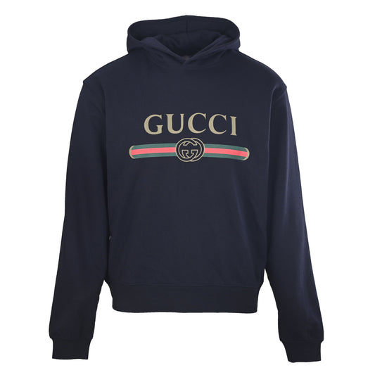 Gucci Navy GG Belt Print Relaxed-Fit Pullover Hoodie