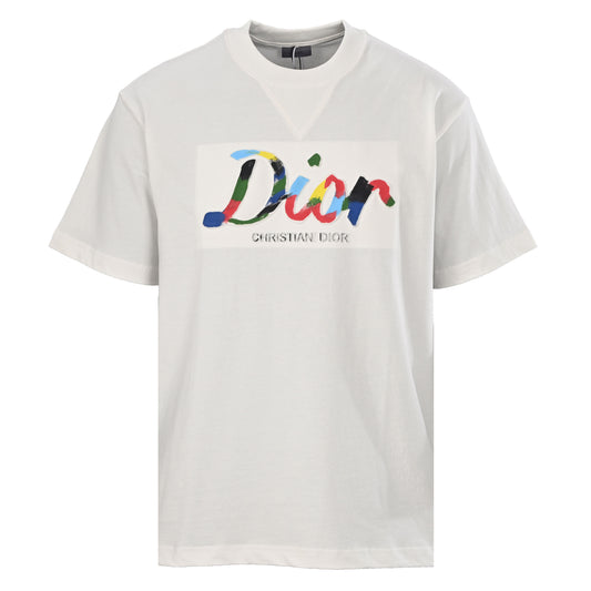 Christian Dior Colorful Oil-Painting Graphic Short-Sleeve T-Shirt with Signature Artwork and Raised Relief Detail