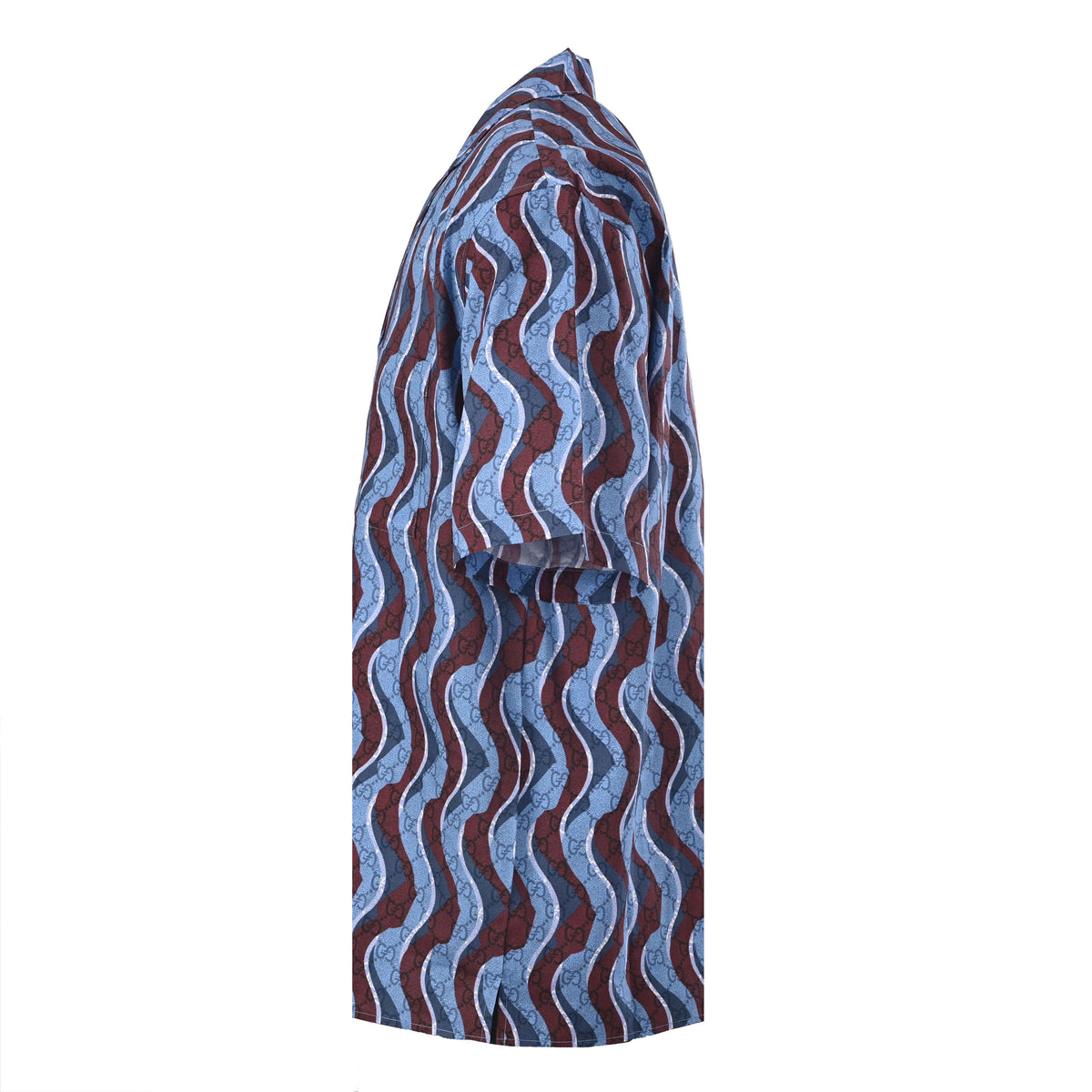 Gucci Blue GG Wave Stripe Short-Sleeve Camp Collar Shirt