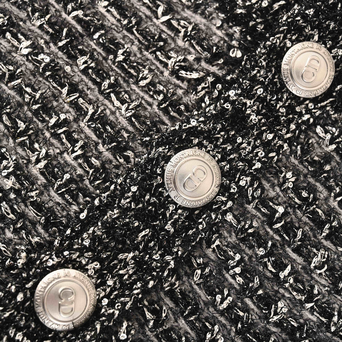 Christian Dior All-Over Sequin Wool Blend Tweed Knit Sweater, Textured Statement Knitwear
