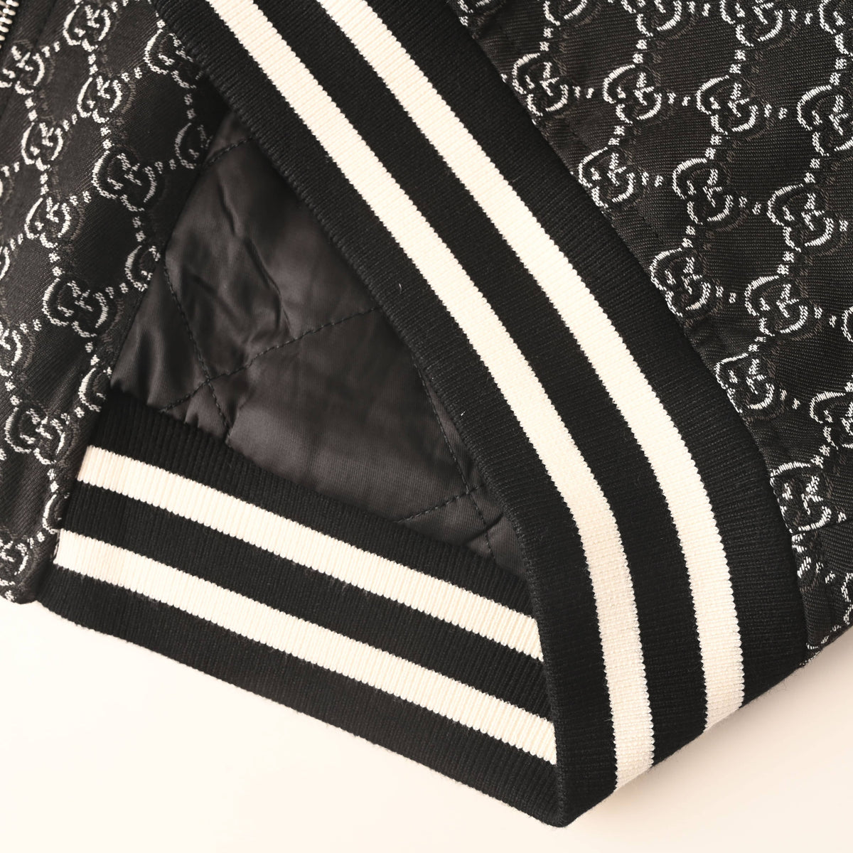 Gucci Monogram Jacquard Varsity Jacket with Embroidered Back Emblem