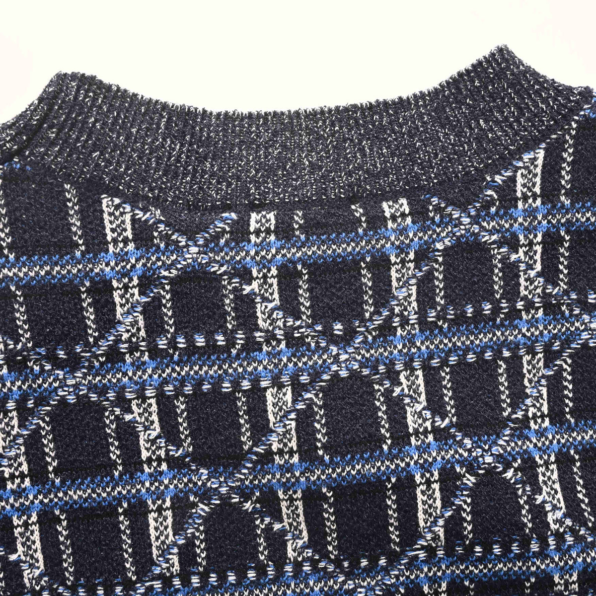 Christian Dior Starry Check Knit Sweater with Embroidered Detail and Crewneck Pullover Style
