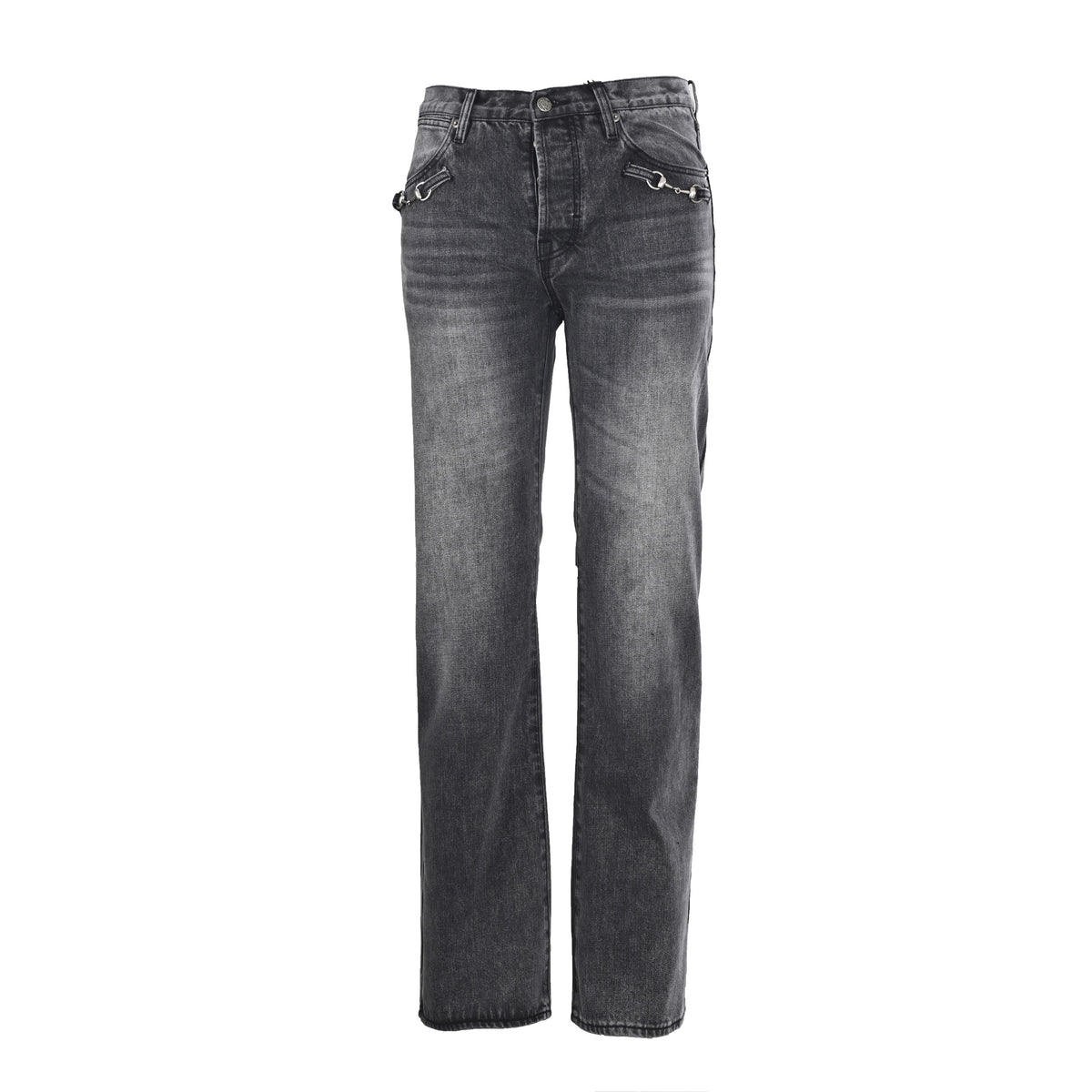 Gucci Washed Grey Horsebit Detail Straight-Leg Jeans