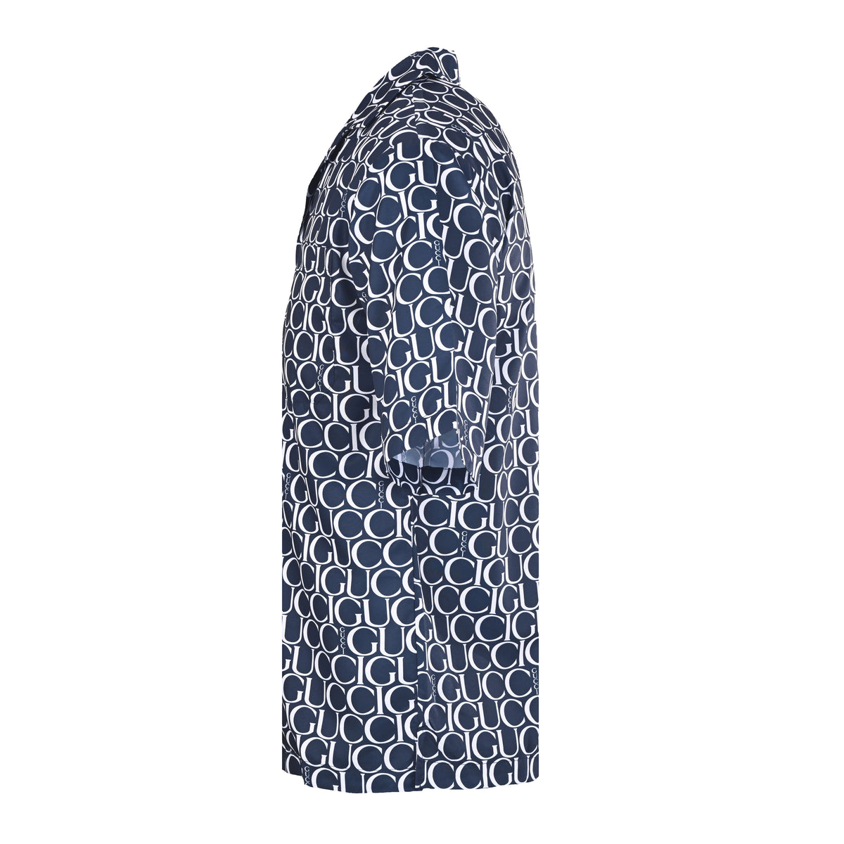 Gucci Navy All-Over Logo Print Short-Sleeve Camp Collar Shirt