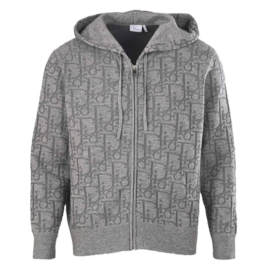 Christian Dior All-Over Jacquard Knit Hooded Jacket with Zip-Up Front for Layering