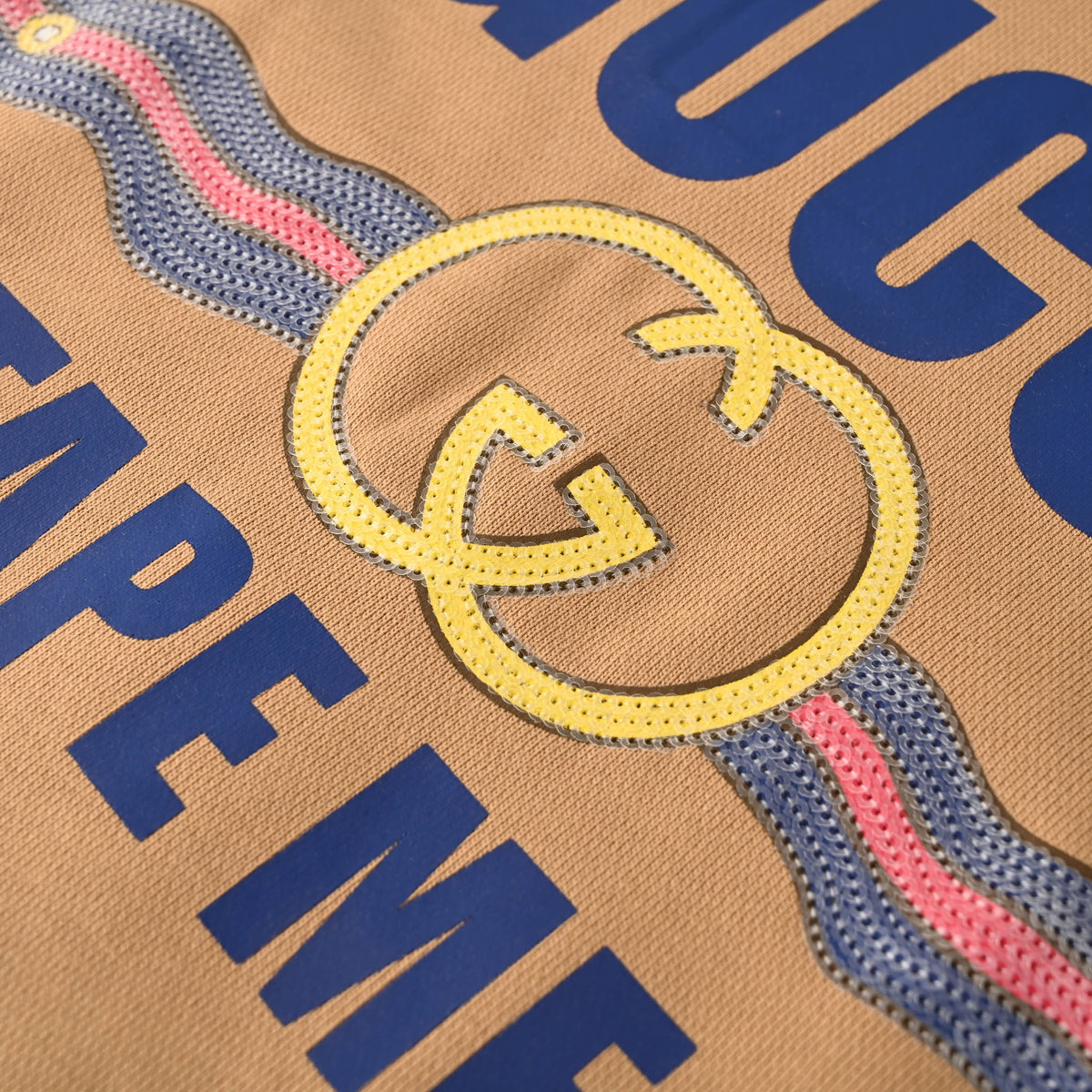 Gucci Camel Tape Me Sequin Belt Graphic Cotton Crewneck Sweatshirt