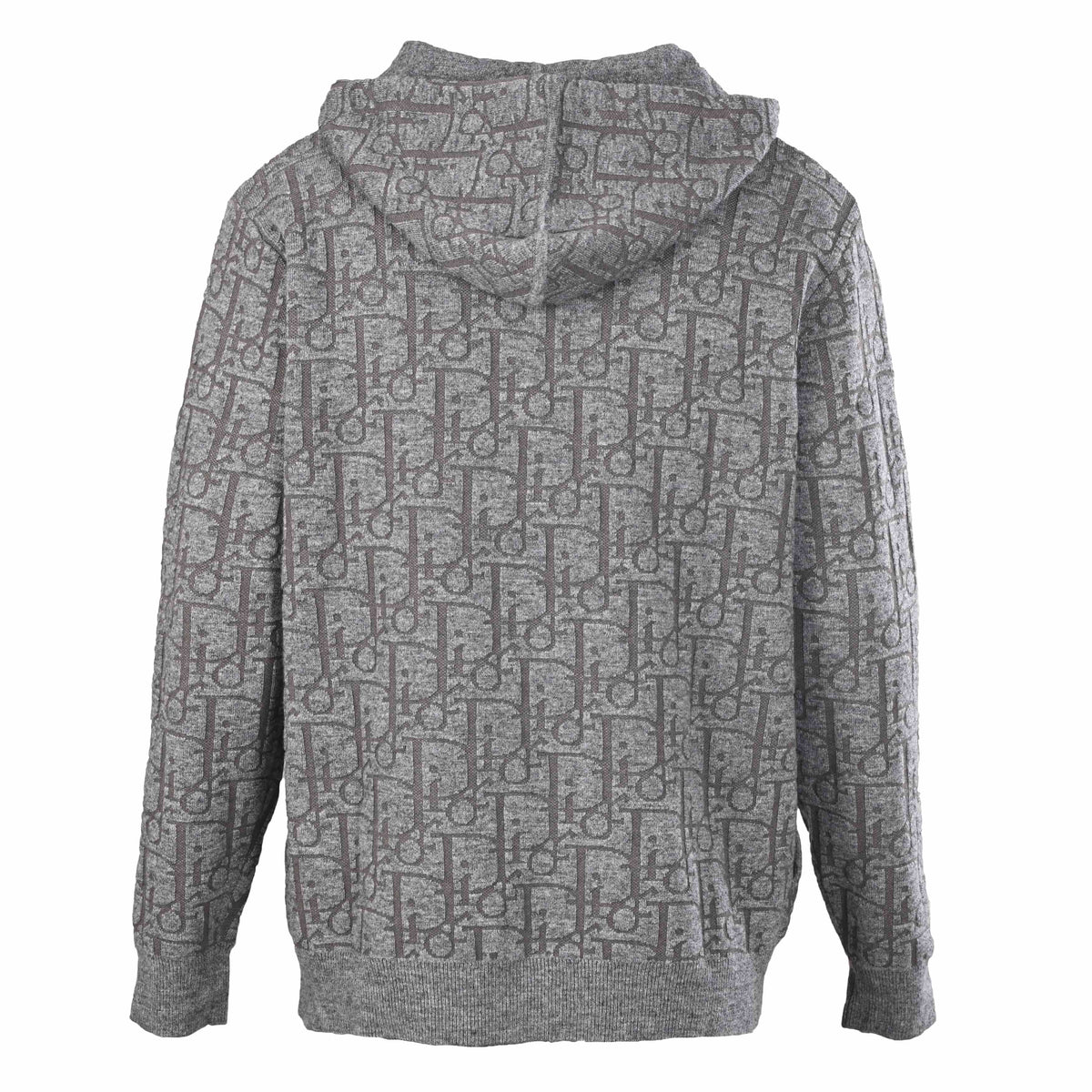 Christian Dior Hooded Zip-Up Knit Jacket with All-Over Jacquard Pattern, Casual Layering Knitwear
