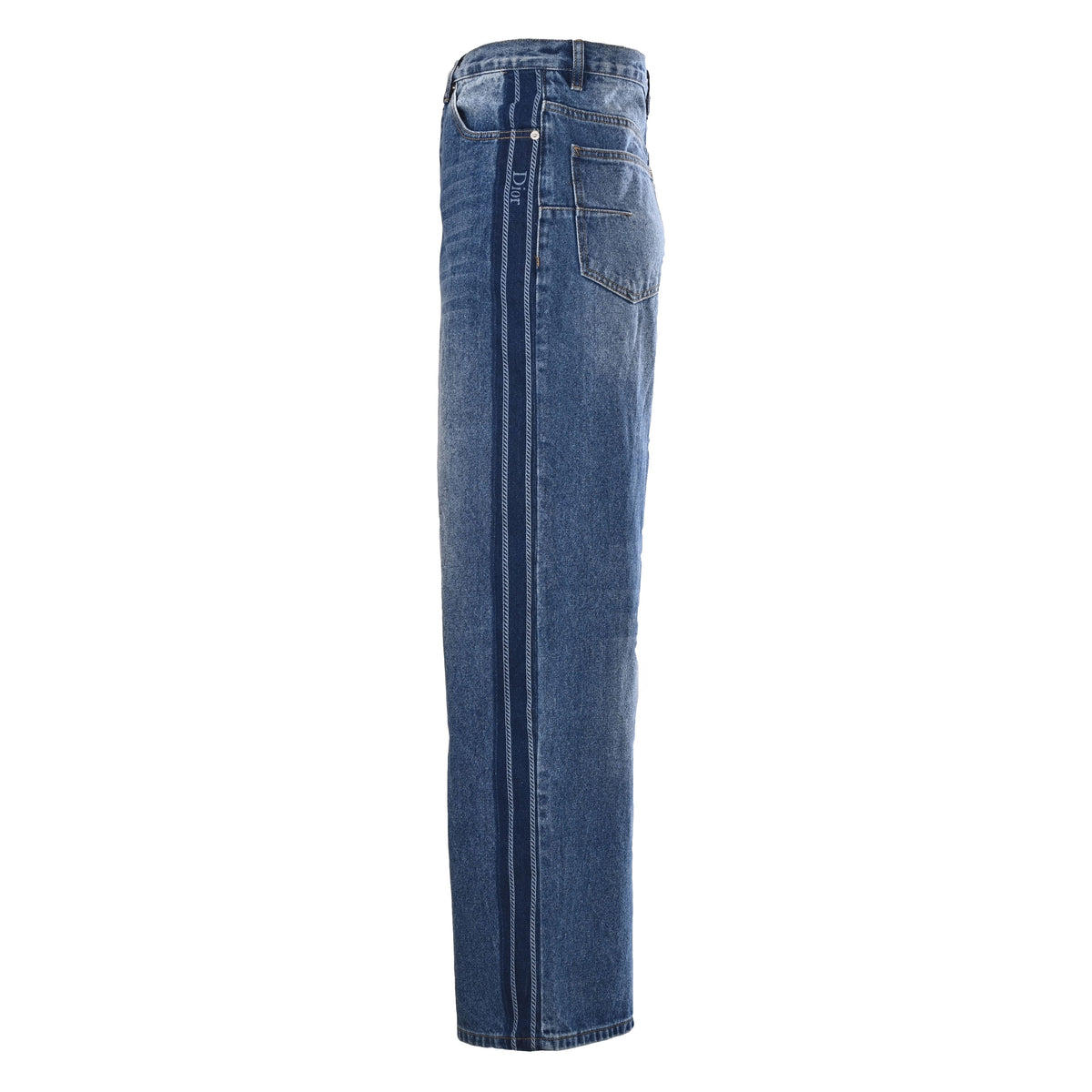 Christian Dior Side Stripe Jacquard Lettering Jeans, Leather Label Full-Length Denim Pants