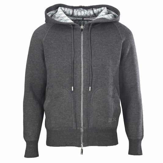 Christian Dior Charcoal Grey Reversible Cashmere Jacquard Knit Jacket for Versatile Smart-Casual Layering