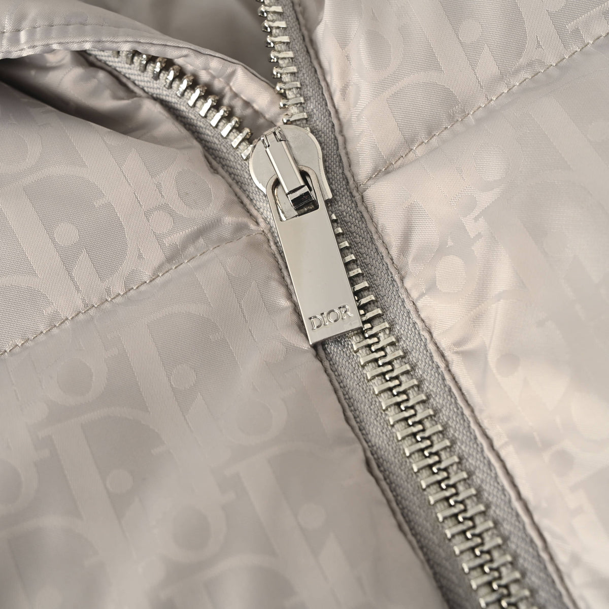 Christian Dior Silver Grey Monogram Down Jacket with Stand Collar, Winter Outerwear